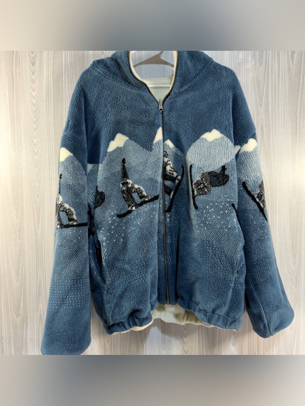 Vtg Denali Jacket XL Plush Fleece Full Zip Reversible Blue Cream Ski Outdoor 90s